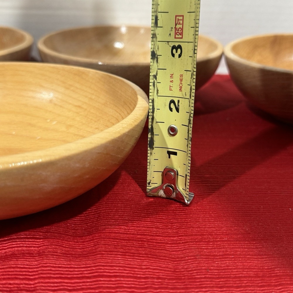 Vintage Wooden Salad - Rice Bowls, Set Of‎ 4 Light Wood, Made In Japan, - Picture 4 of 4